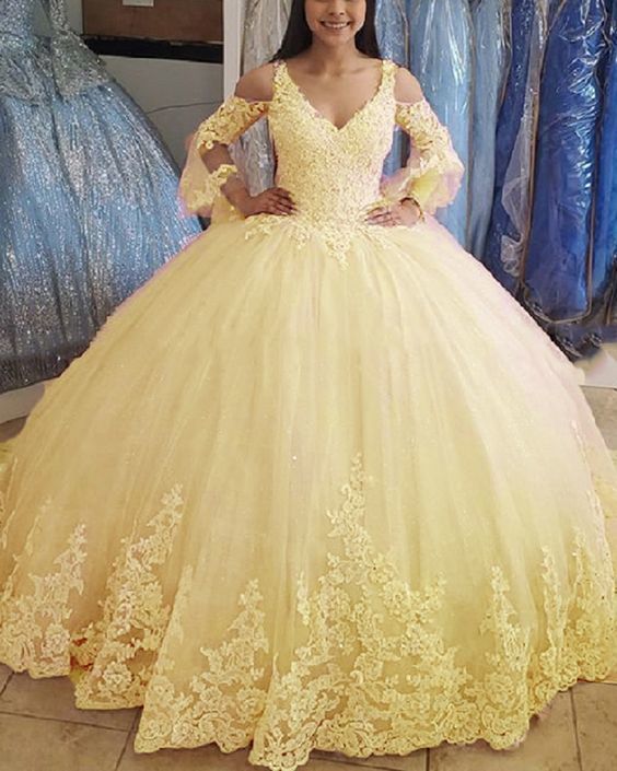 Prom Dresses Yellow ball gown quinceanera dress   cg15279