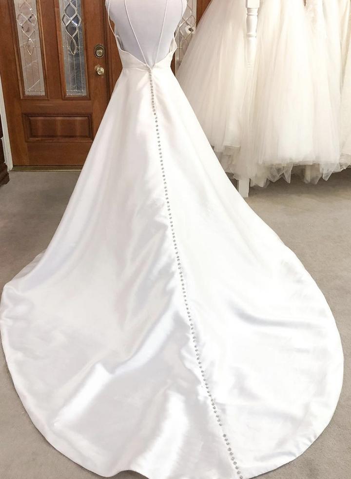 White satin long prom dress simple evening dress   cg15415
