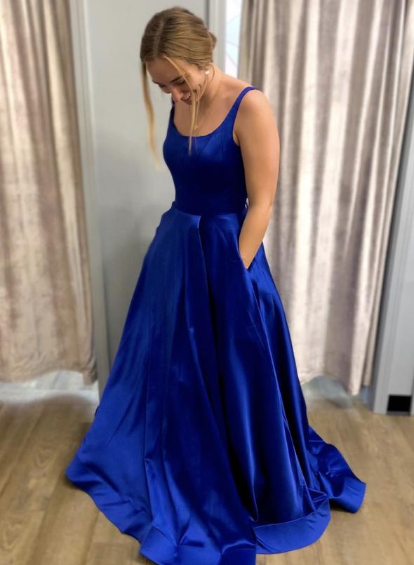 Blue satin long prom dress simple evening dress   cg15451