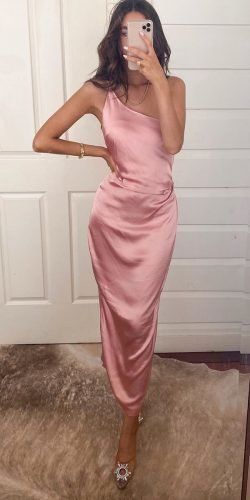 Silk simple with straps pink prom dress    cg15464