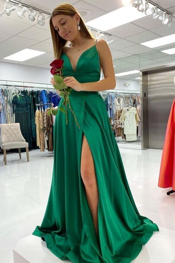 Green Long Prom Dress with Slit   cg15472