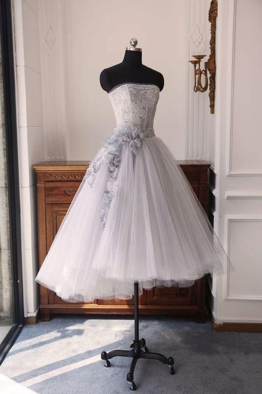 Gray sweetheart neck tulle short dress, gray tulle homecoming dress cg1549