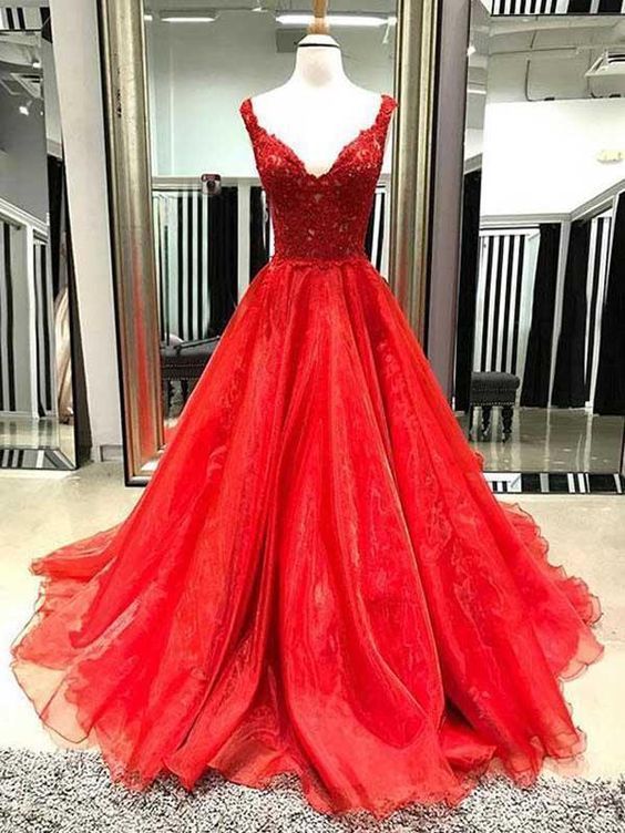 A-line V Neck Long Prom Dress, Tulle Prom Dress  cg15581