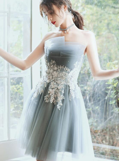 Charming Short Tulle With Lace Applique Homecoming Dresses      cg15744