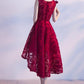 Wine Red Lace High Low Charming Formal Dress, Junior Party Dress, Cute Prom Dress    cg15812