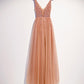 Pearl Pink Beaded Slit V-Neckline Long Junior Prom Dress, Pink Evening Dress    cg15814