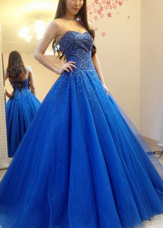 Sweetheart Blue Tulle Prom Dress , Charming Prom Dress    cg15823