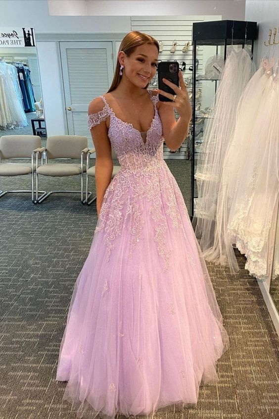 Lilac Tulle A-line Long Prom Dress    cg15991