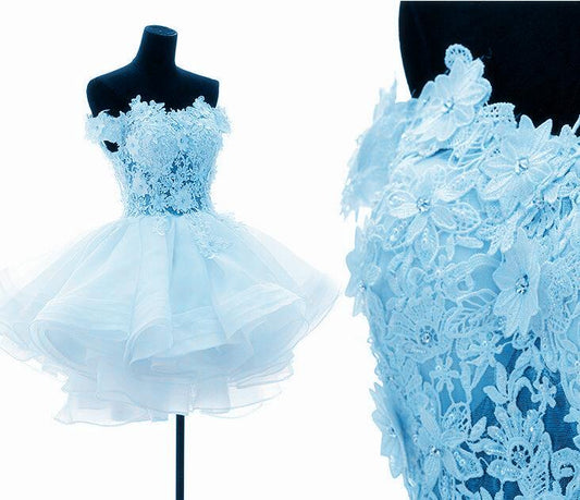 Adorable Light Blue Layers Organza Party Dress With Lace Homecoming Dress    cg15992