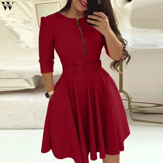 Chic A line Long Sleeve Dress with Belt Homecoming Dress    cg16168