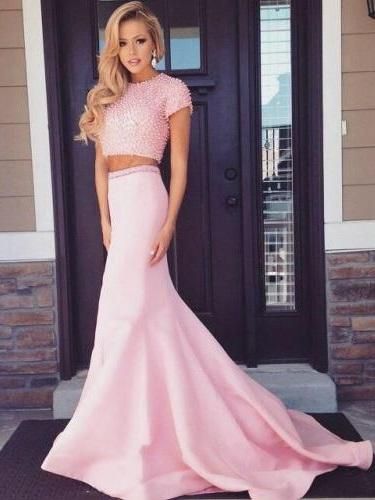 Pink Prom Dress Long Prom Dress Two Piece Prom Dress Cheap Prom Dress   cg16191