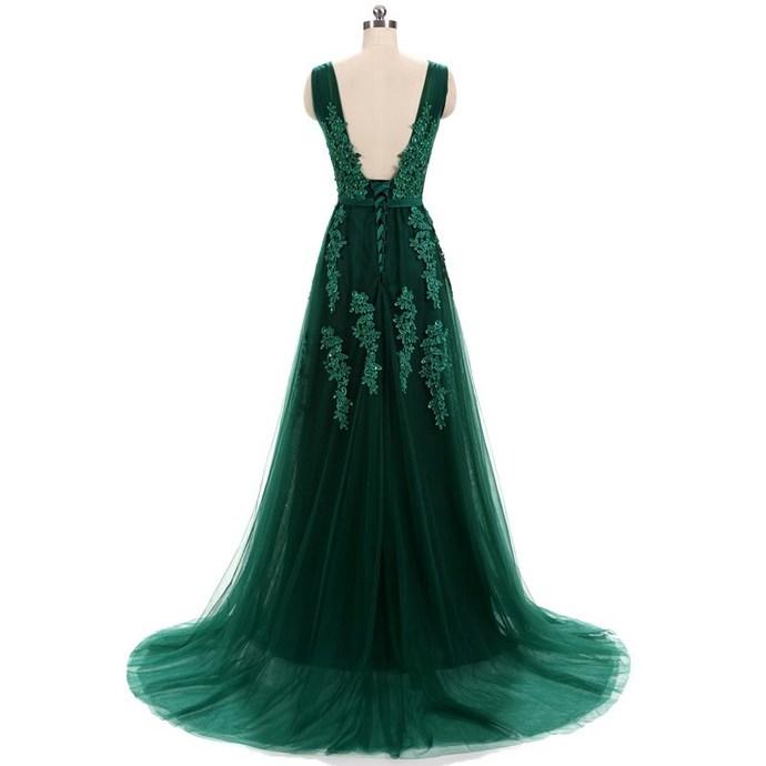 Beautiful Dark Green V-Neckline Backless Party Dress, Tulle Formal Dress Prom Dresses    cg16205