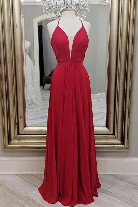 simple red chiffon long maxi prom dress   cg16264