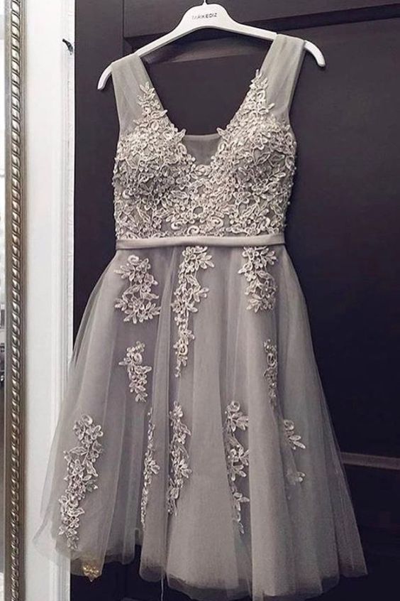 grey short bridesmaid dress party dress Homecoming Dress    cg16271