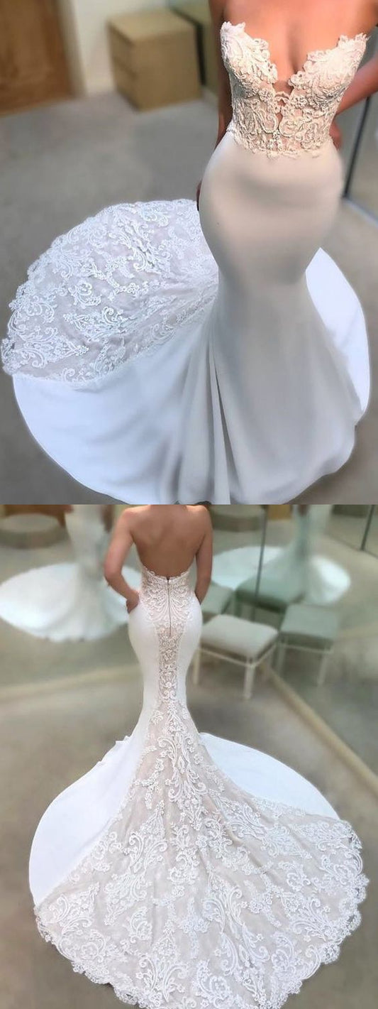 mermaid long wedding dress, sweetheart white long wedding dress, bridal gown Prom Dresses   cg16333