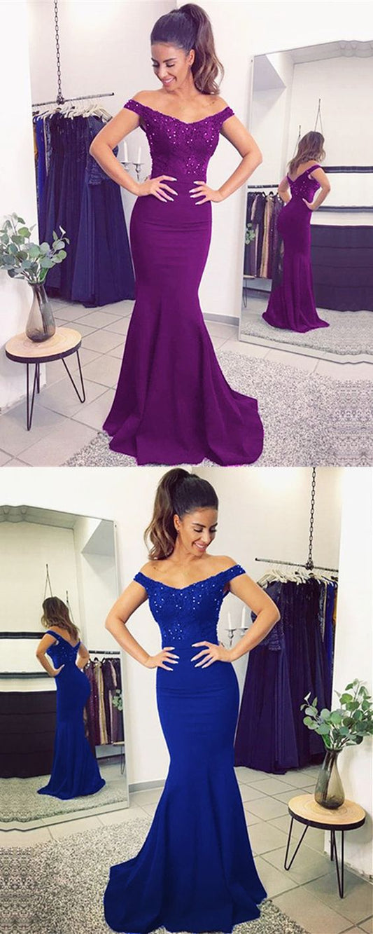 elegant mermaid bridesmaid dresses off the shoulder v neck lace appliques train Prom Dresses    cg16412