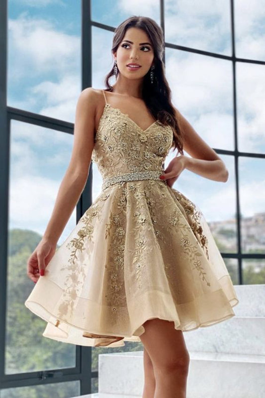 short a-line tulle ruffles homecoming party dresses lace appliques   cg16476