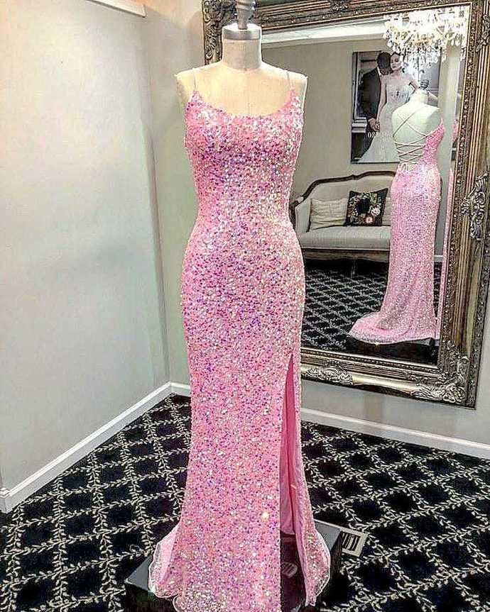 Hot Pink Mermaid Sequined Long Formal prom Dress    cg16513