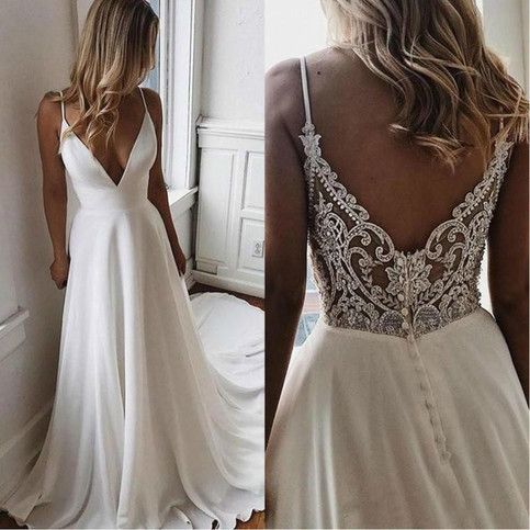 Simple V Neck Chiffon A Line Boho Beach Wedding Dresses Beaded Applique Formal Bridal Gowns prom dress  cg16598