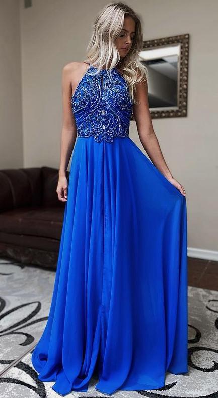Royal Blue A-line Beading Long Prom Dresses Winter Formal Dresses,Evening Dresses   cg16601
