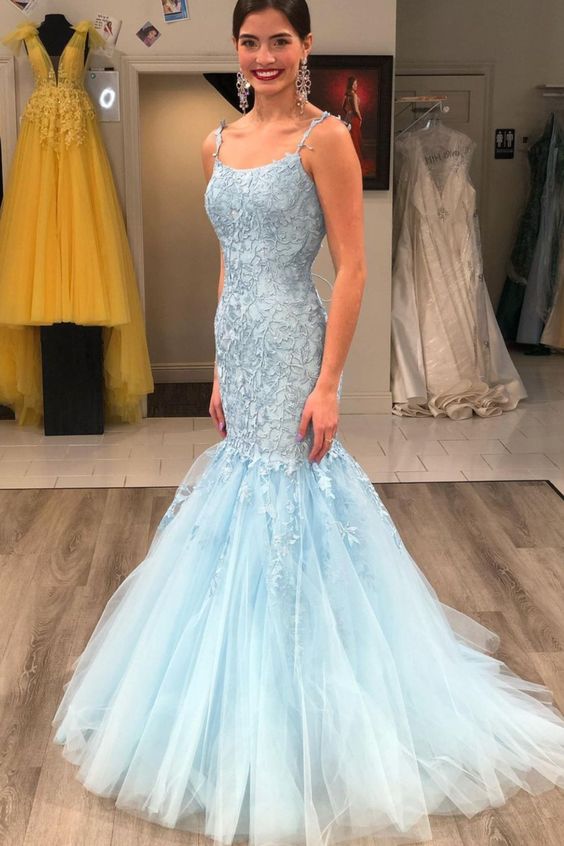princess light blue mermaid long prom dress evening dress    cg16678