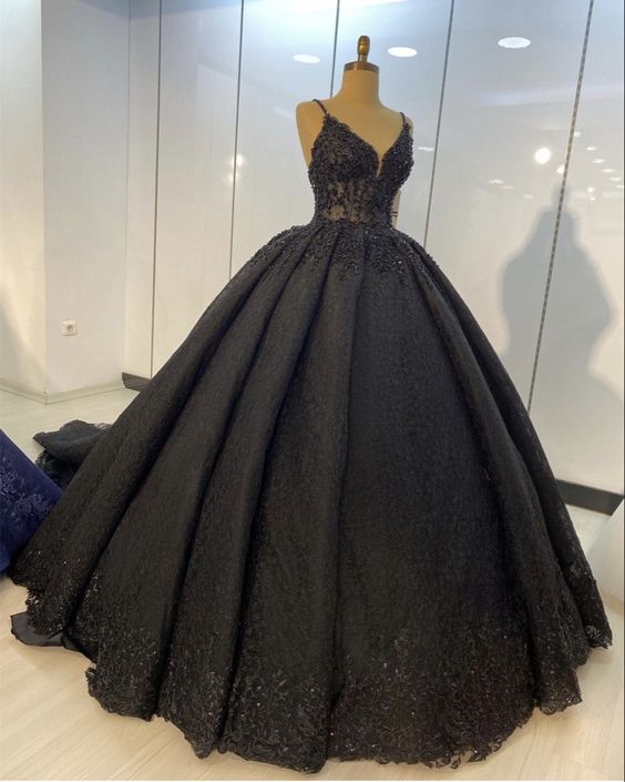 Black lace ball gown dresses for wedding Prom Evening Gown  cg16725