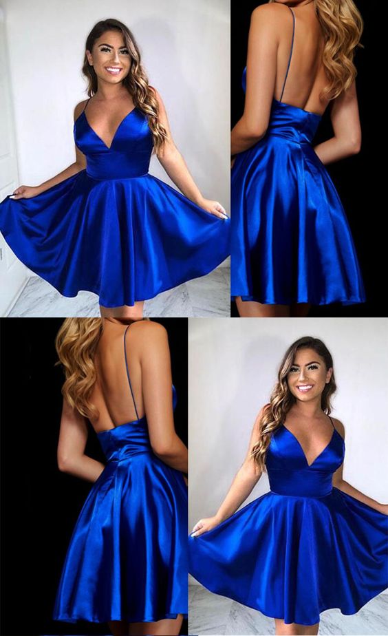 royal blue short party dress homecoming dress   cg16841