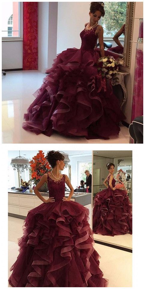 Burgundy Lace Prom Dresses ball gown quinceanera dress Prom Dresses   cg16842
