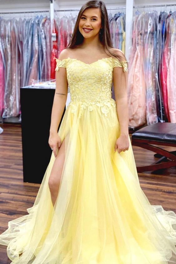 Off The Shoulder Long Prom Dresses With Split   cg16927
