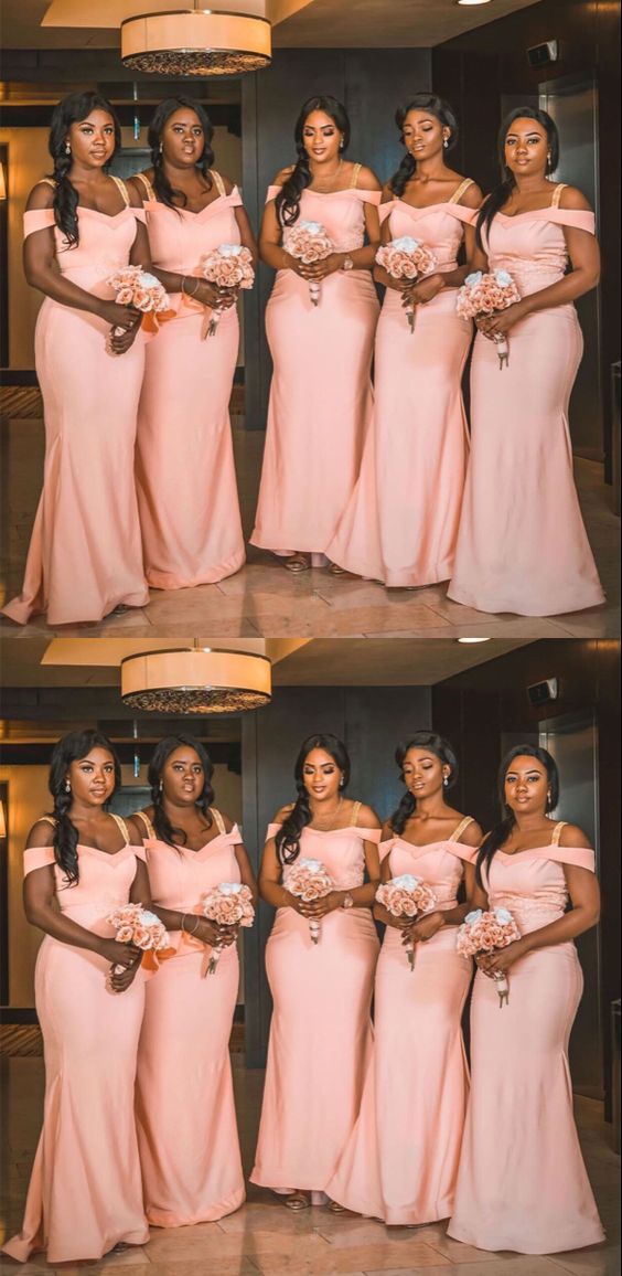 Pink Mermaid Bridesmaid Dresses Cold Shoulder prom Dresses     cg16954