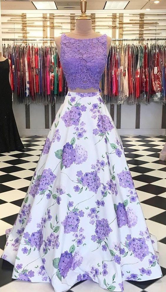 Ball Gown Two Piece Floral Prom Dress cg1706