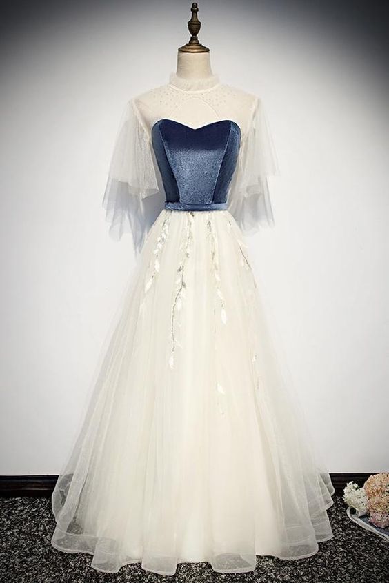 Elegant Ivory And Blue Flowy Princess Prom Dresses For Teens    cg17084