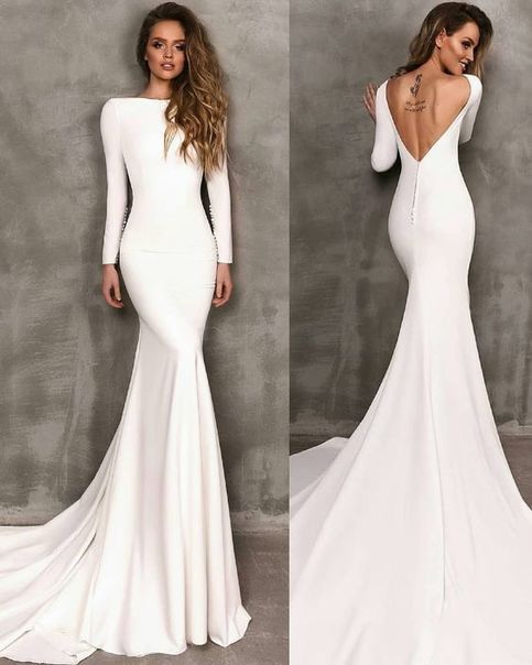 Mermaid Wedding Dress, Long Cowl Back Wedding Dress Wedding Gown    cg17124