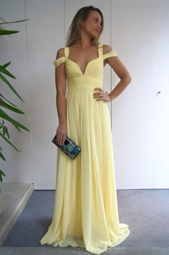Elegant yellow chiffon prom dress ,simple prom dress    cg17141