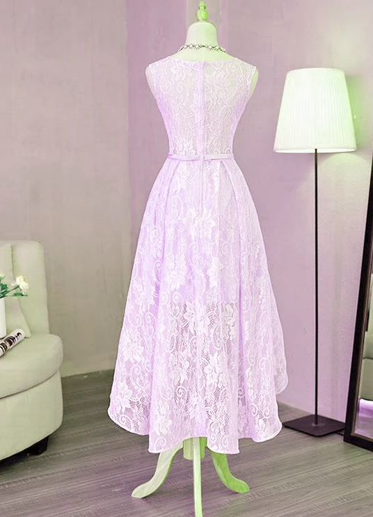 Beautiful Lavender Lace High Low Dress 2021, Short Formal Dress Homecoming Dress   cg17200