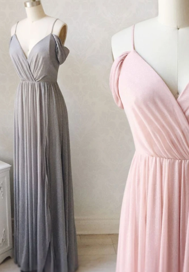 SIMPLE V NECK OFF SHOULDER PINK PROM DRESS, PINK BRIDESMAID DRESS    cg17276