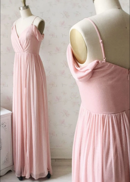 SIMPLE V NECK OFF SHOULDER PINK PROM DRESS, PINK BRIDESMAID DRESS    cg17276