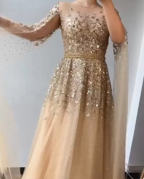 gold sparkly long evening dress,long sparkly gold prom dresses 2021    cg17307