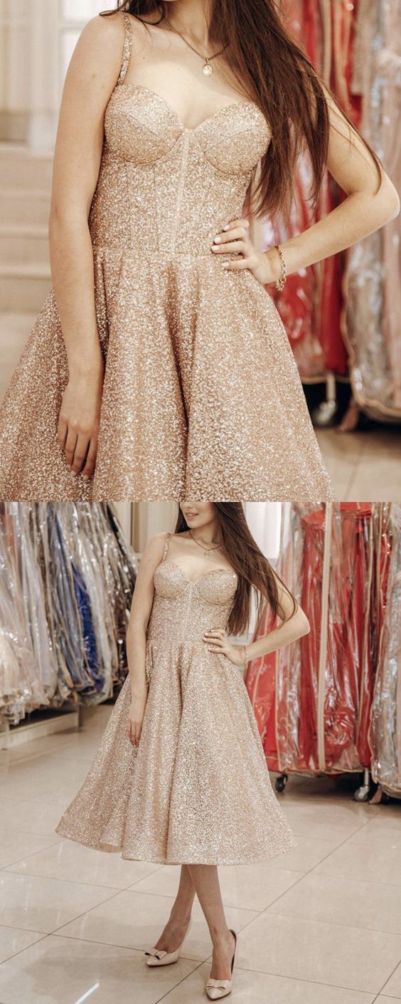 Glitter Prom Party Dresses Tea Length    cg17310