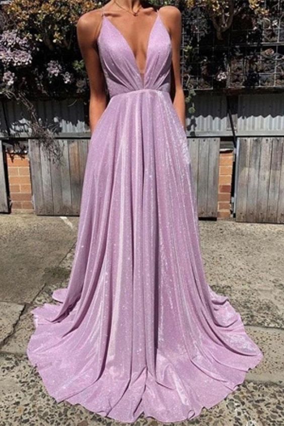 CHARMING SIMPLE SPAGHETTI-STRAPS A-LINE V-NECK Modest PROM DRESSES WITH SEQUINS cg174