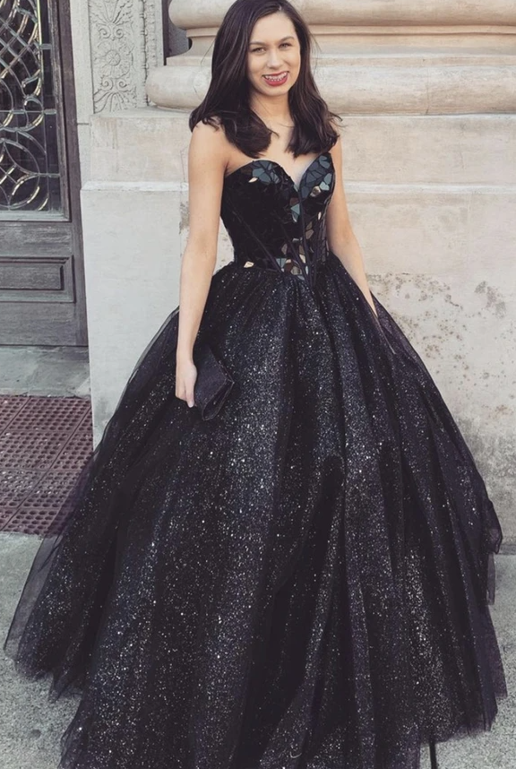 Black tulle long prom dress black evening dress   cg17406