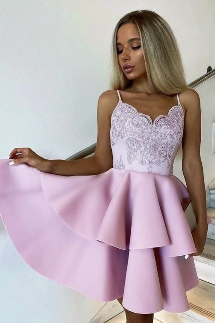 Pink lace short homecoming dress   cg17442