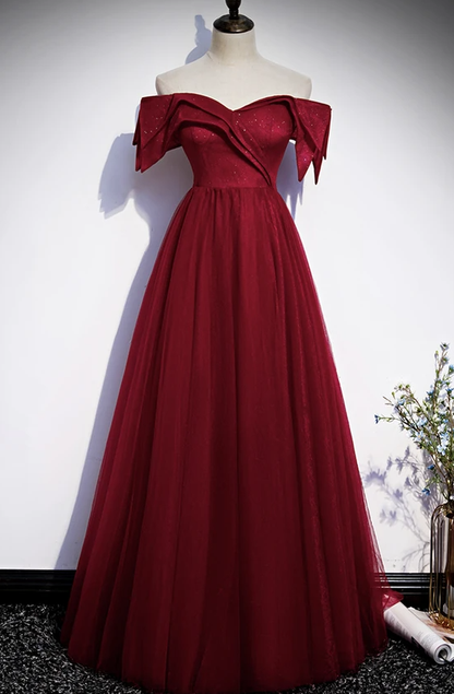 Burgundy off shoulder long prom dress evening dress    cg17584