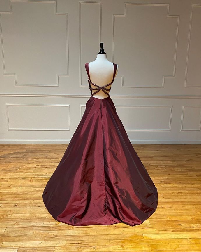 Burgundy A-line Long Prom Dress   cg17851