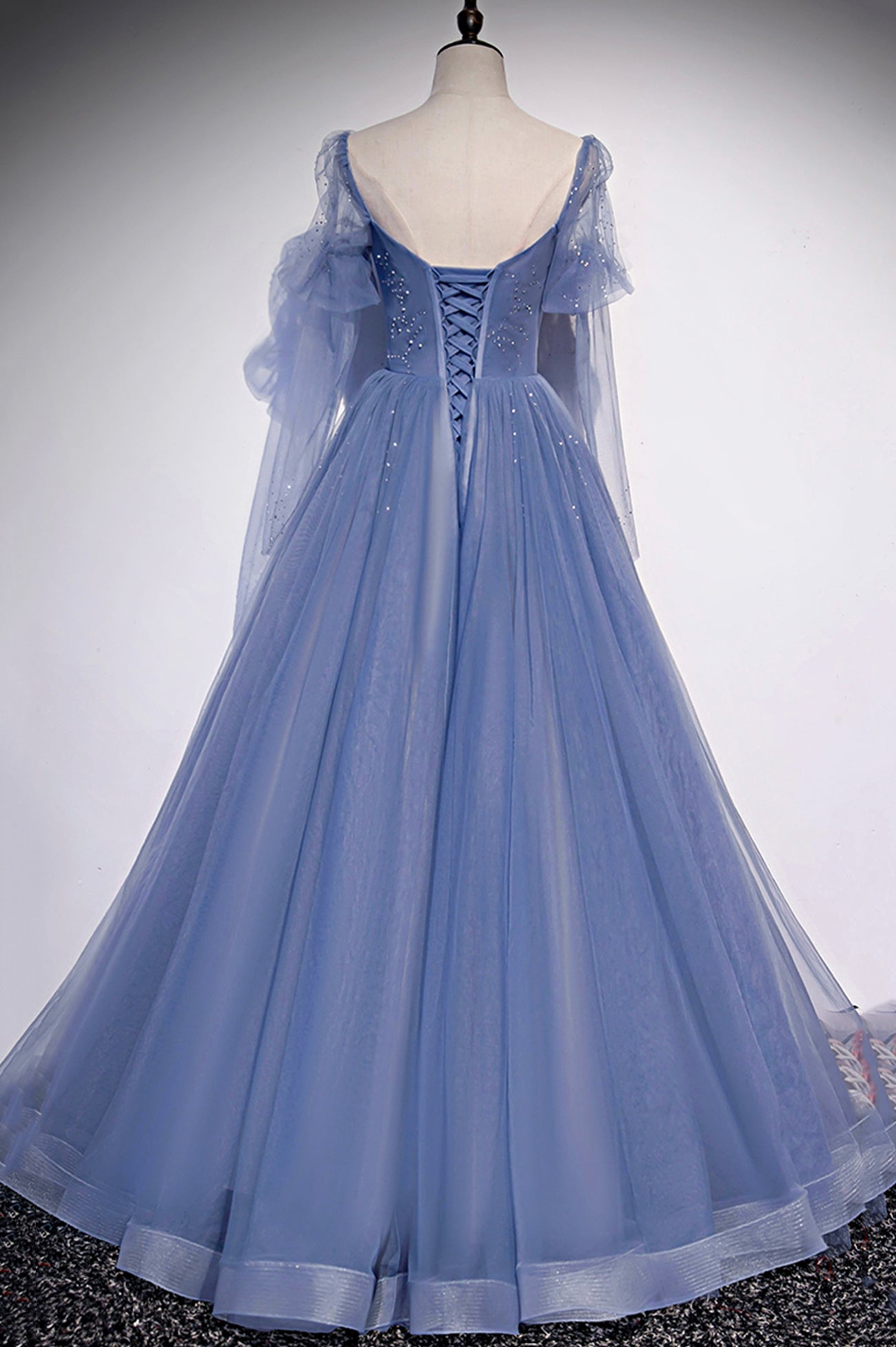 BLUE TULLE LONG PROM DRESS A LINE EVENING DRESS    cg17902