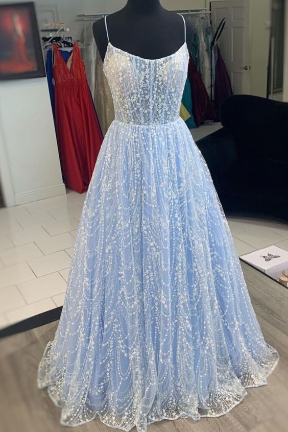 2021 A-line light blue princess long prom dress formal dress    cg17915