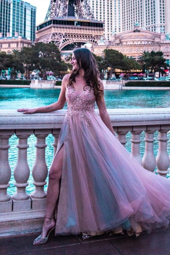 A-line beaded long formal dress travel dress Long Prom Dress    cg17918