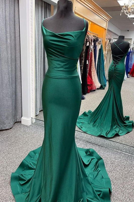 elegant mermaid dark green long formal dress evening dress with lace up back prom dress 2021    cg17927