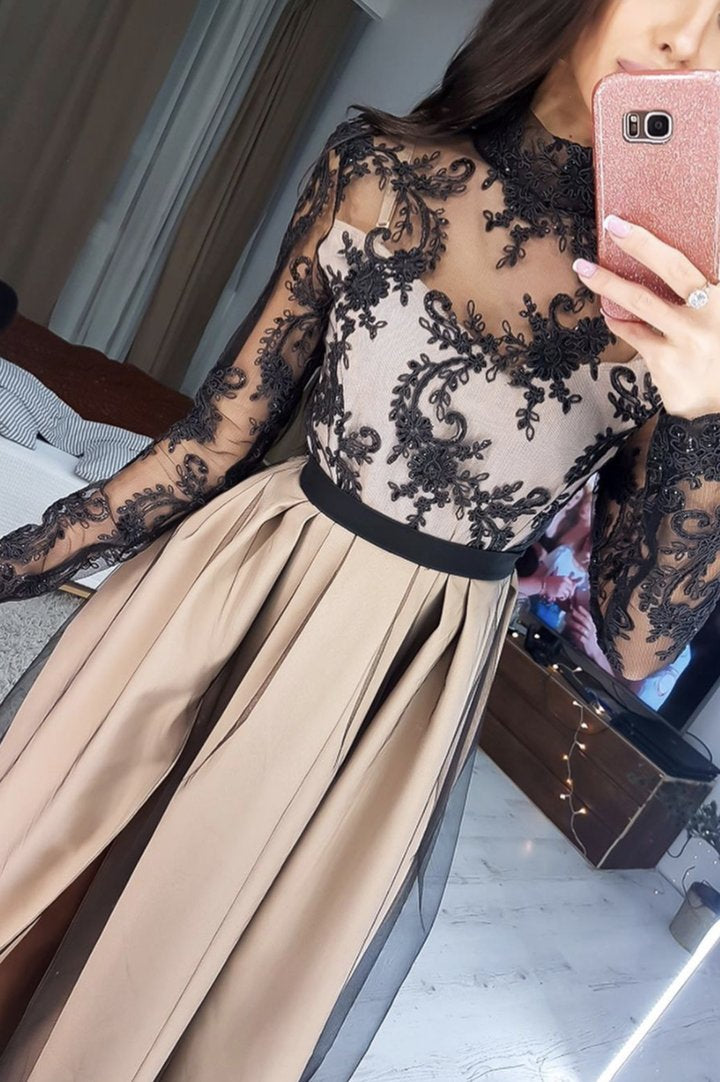 Stylish lace long sleeve prom dress lace evening dress   cg18050