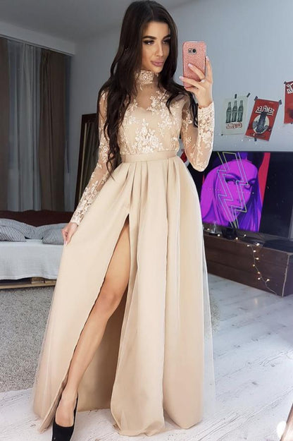 Stylish lace long sleeve prom dress lace evening dress   cg18050